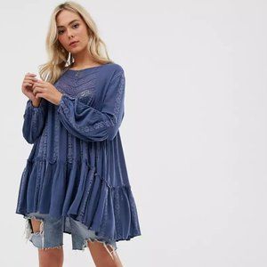 Free People Kiss Kiss Tunic Top Blue Size Small NWT!